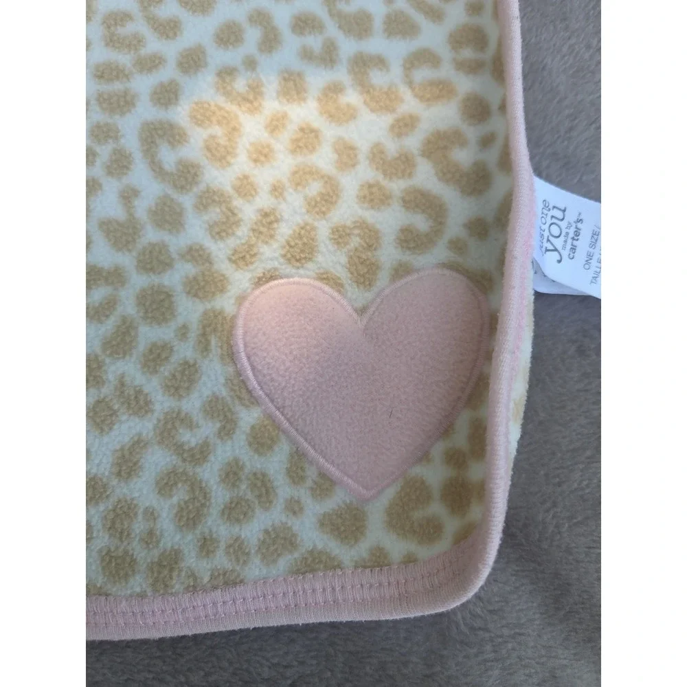 Just One You Carters Tan Leopard Cheetah Baby Blanket Lovey Pink Heart